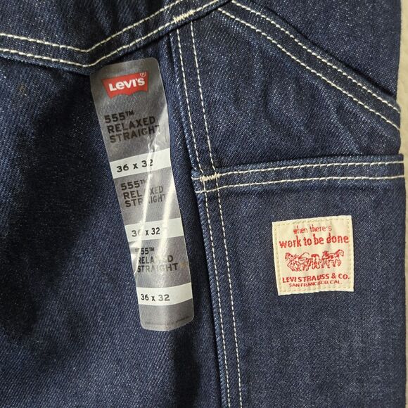 Levi’s 555 Carpenter Relaxed Straight Dark Blue Utility Jeans Denim Mens 36x32 - Picture 5 of 11